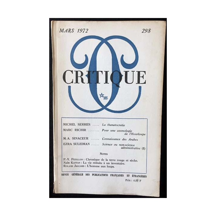 1. Critique n°298 Revue générale des publications françaises et étrangères Mars 1972 aux éditions de Minuit