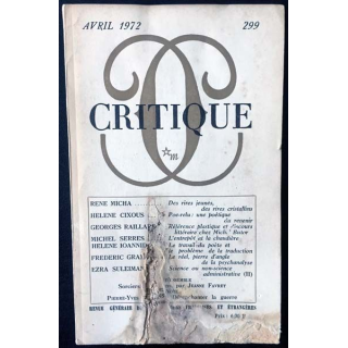 1. Critique n°299 Revue générale des publications françaises et étrangères Avril 1972 aux éditions de Minuit