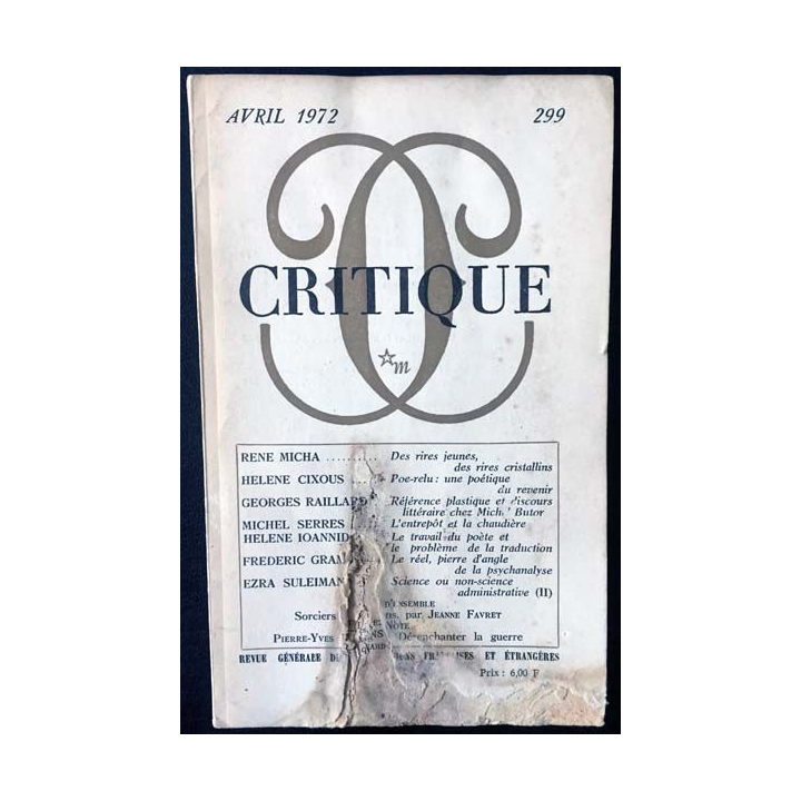 1. Critique n°299 Revue générale des publications françaises et étrangères Avril 1972 aux éditions de Minuit