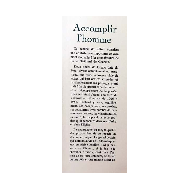 1. Accomplir l'homme de Pierre Teilhard de Chardin aux éditions Grasset