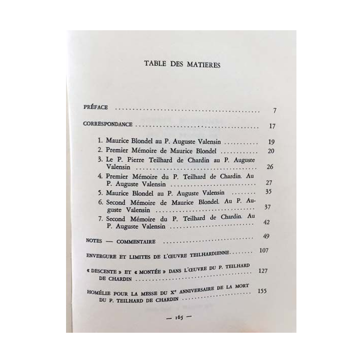 1. Blondel et Teilhard de Chardin correspondance commentée par Henri De Lubac aux éditions Beauchesne