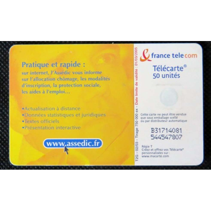 TELECARTE : télécarte de l'Assedic la réponse à toutes vos questions 50 unités 01/03/2005