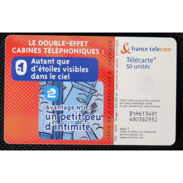 TELECARTE : télécarte le double effet cabines téléphoniques 50 unités 01/11/2003
