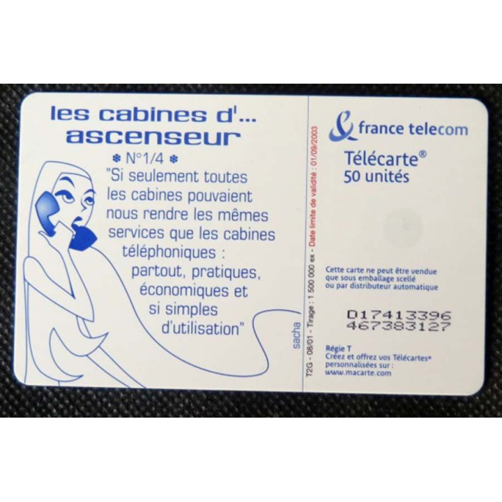 TELECARTE : télécarte lles cabines d'ascenseur 50 unités 01/09/2003