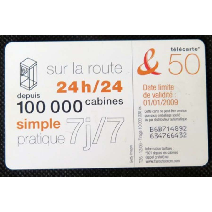 TELECARTE : télécarte sur la route 24h / 24 100 000 Cabines 50 unités 12/06