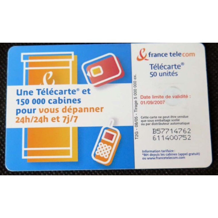 TELECARTE : une télécarte et 150 000 cabines pour vous dépanner 24h / 24 50 unités 01/09/2007