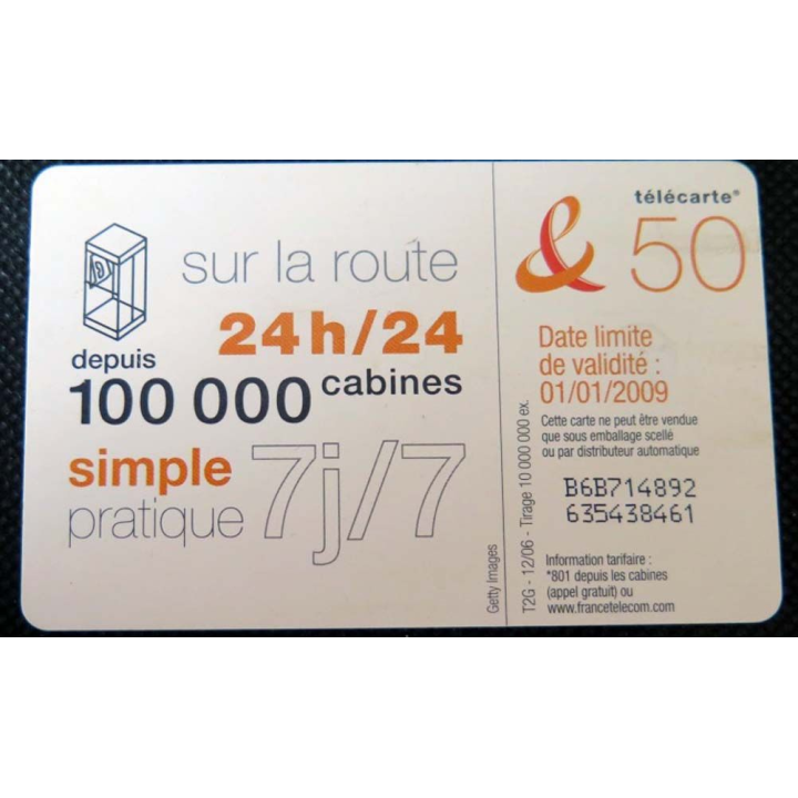 TELECARTE : télécarte sur la route 24h / 24 100 000 Cabines 50 unités 12/06