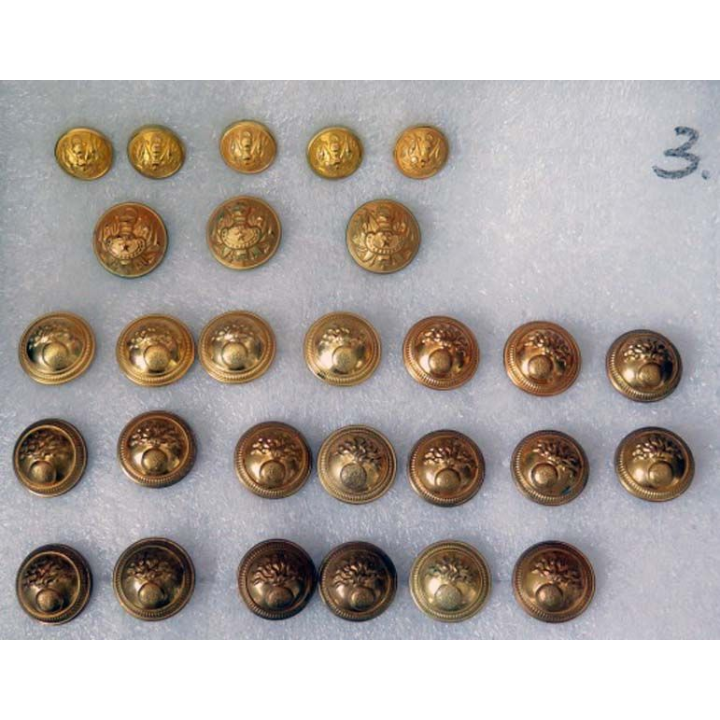 MILITARIA : plaque de boutons en laiton pour uniformes de généraux et gendarmerie