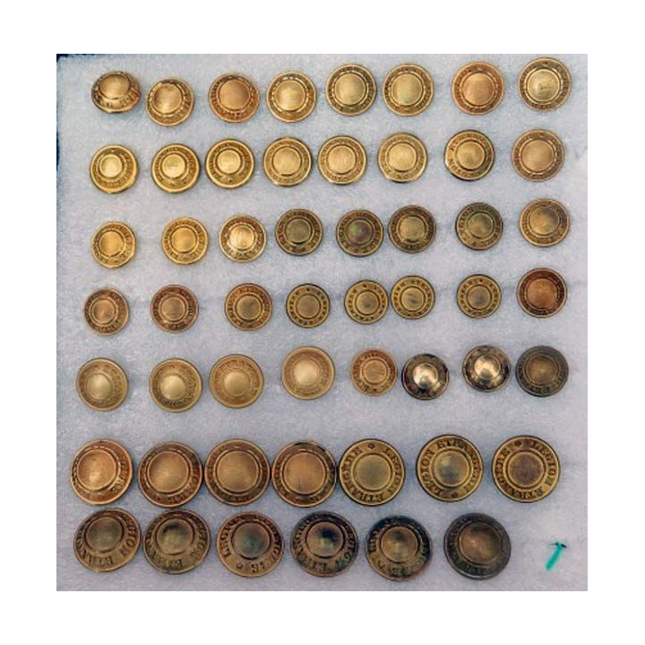 MILITARIA : plaque de 53 boutons en laiton de légion de différentes tailles