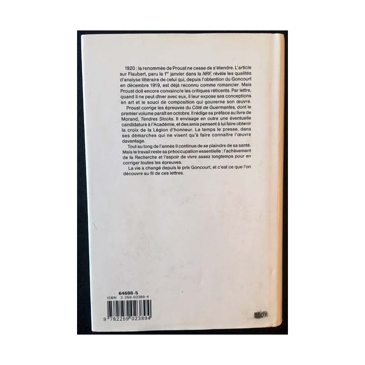 1. Correspondance de Marcel Proust 1920 Tome XIX texte établi, présenté et annoté par Philip Kolb aux éditions Plon