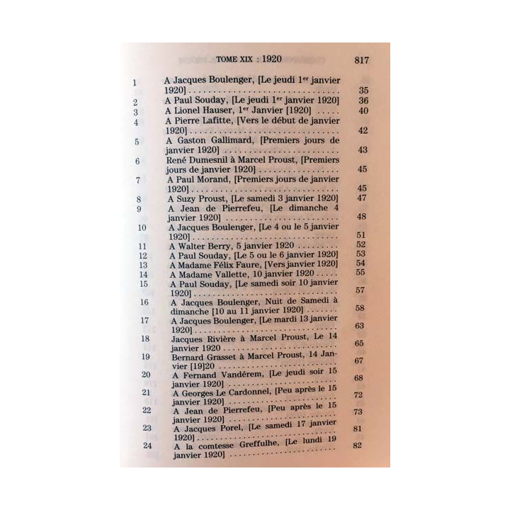 1. Correspondance de Marcel Proust 1920 Tome XIX texte établi, présenté et annoté par Philip Kolb aux éditions Plon