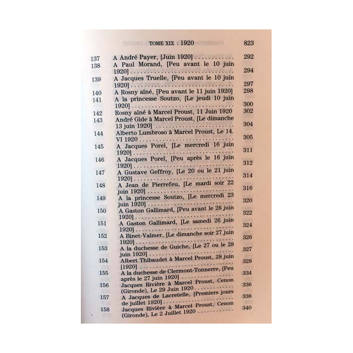 1. Correspondance de Marcel Proust 1920 Tome XIX texte établi, présenté et annoté par Philip Kolb aux éditions Plon