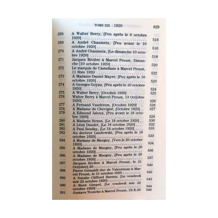 1. Correspondance de Marcel Proust 1920 Tome XIX texte établi, présenté et annoté par Philip Kolb aux éditions Plon