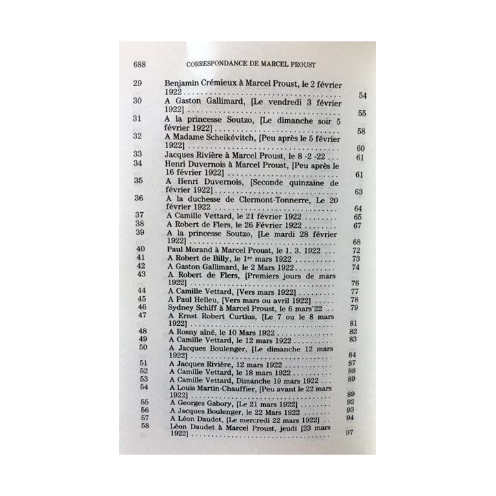 1. Correspondance de Marcel Proust 1922 Tome XXI texte établi, présenté et annoté par Philip Kolb aux éditions Plon