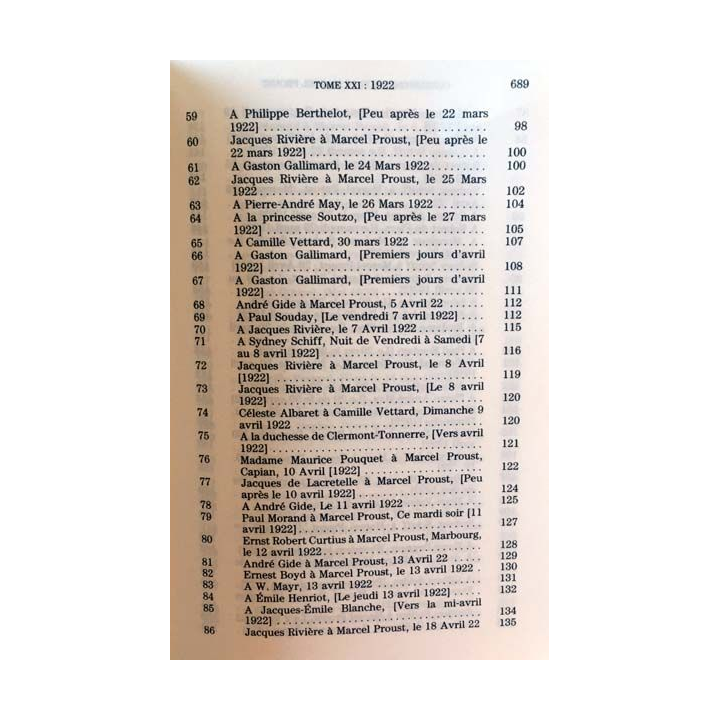1. Correspondance de Marcel Proust 1922 Tome XXI texte établi, présenté et annoté par Philip Kolb aux éditions Plon