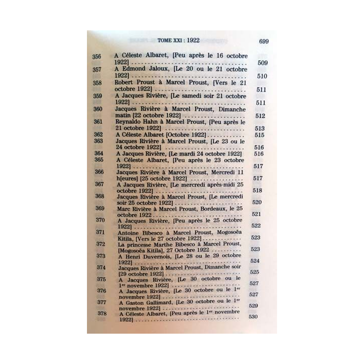 1. Correspondance de Marcel Proust 1922 Tome XXI texte établi, présenté et annoté par Philip Kolb aux éditions Plon