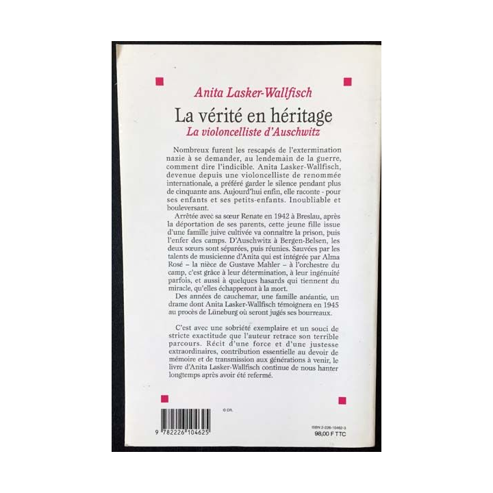 1. La vérité en héritage - La violoncelliste d'Auschwitz de Anita Lasker-Wallfisch aux éditions Albin Michel