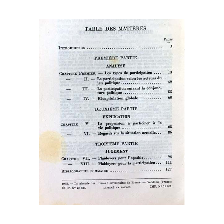 1. N°911 Que sais je ? La participation des français à la politique de Jean Meynaud et Alain Lancelot