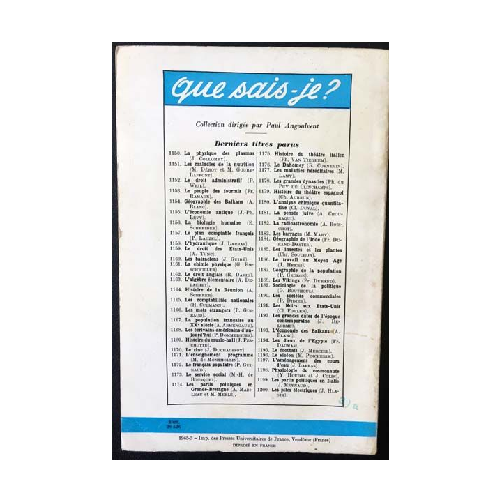 1. N°1194 Que sais je ? Les Dieux de l'Égypte de François Daumas aux éditions Presses universitaires de France 1965