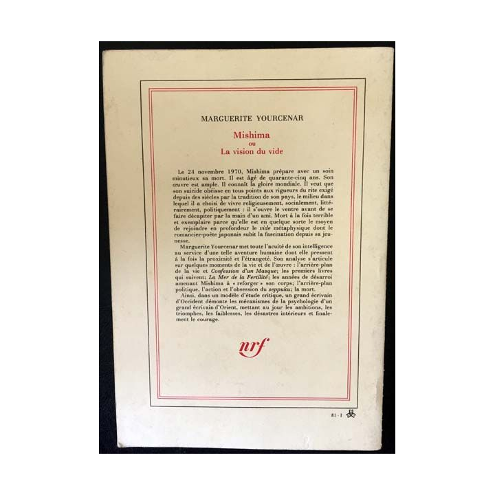 1. Mishima ou la vision du vide de Marguerite Yourcenar aux éditions Gallimard