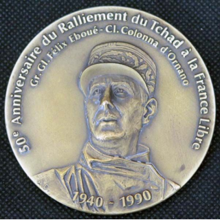 MEDAILLE : médaille du 50° anniversaire du ralliement du Tchad à la France libre 1940-1990