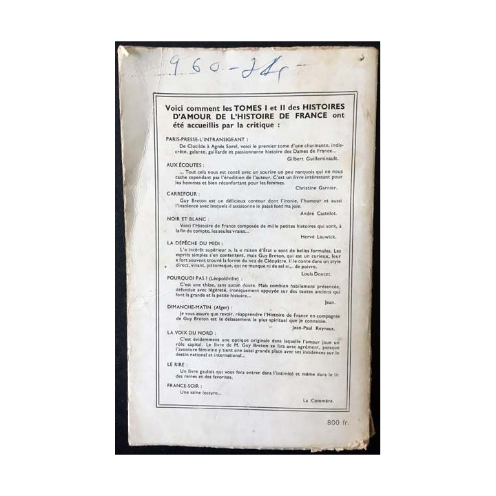 1. Histoire d'Amour de l'histoire de France Tome 3 de Guy Breton aux éditions Noir et blanc 1957