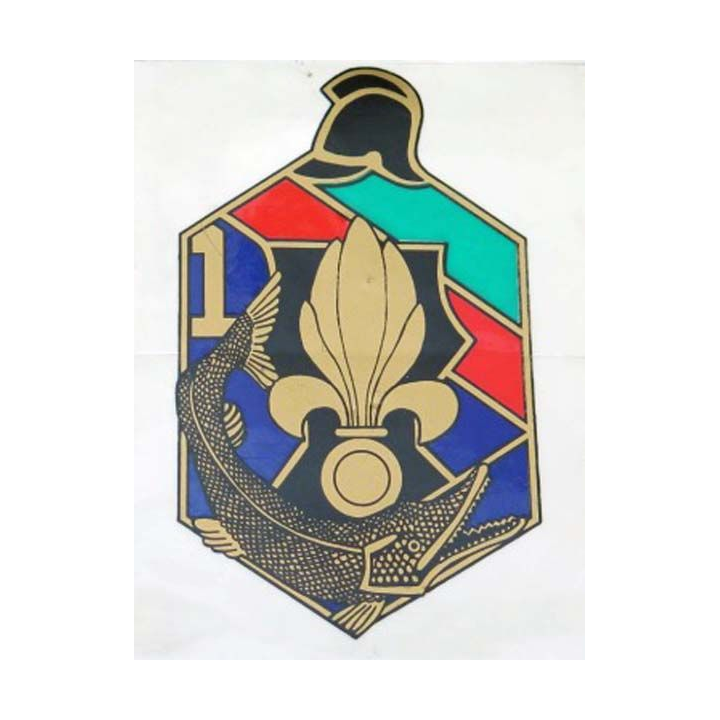 6° REG : autocollant de la 1° compagnie du 6° régiment étranger du génie de dimension 7,8 cm x 10 cm