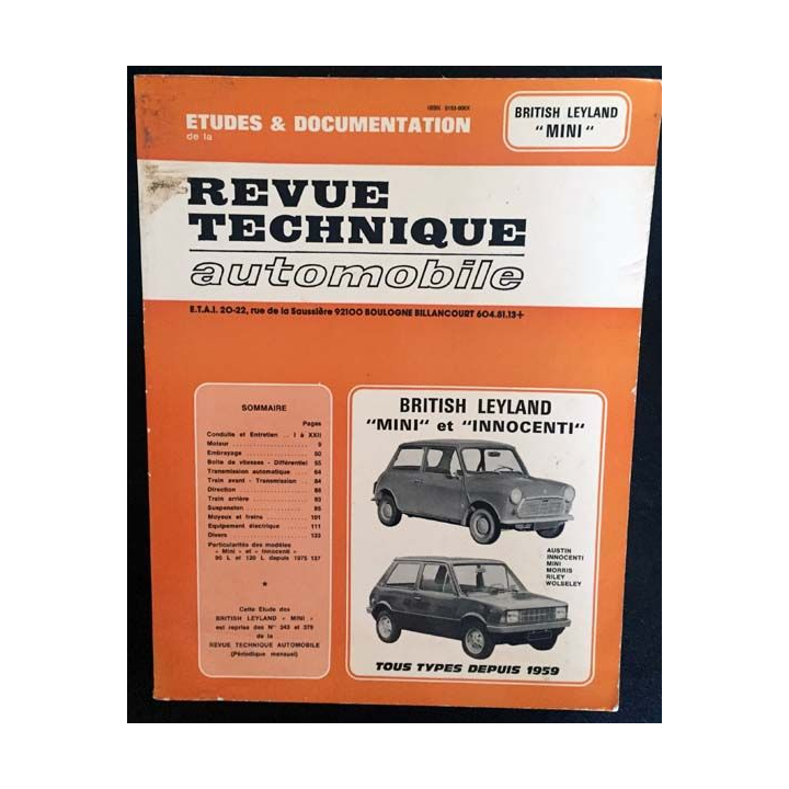 1. Revue technique automobile British Leyland "mini" et "innocent" tous type depuis 1959