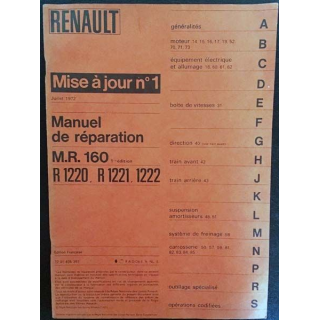 1. Renault mise à jour n°1 Juillet 1972 - Manuel de réparation M.R. 160 R 1220, R 1221, 1222