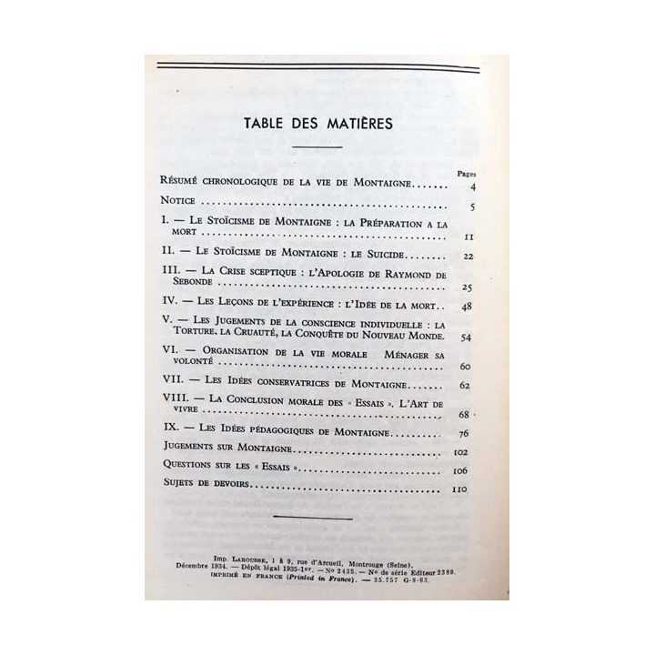 1. Montaigne essais extraits II Le philosophe de Raphaël Pangaud aux éditions librairie Larousse