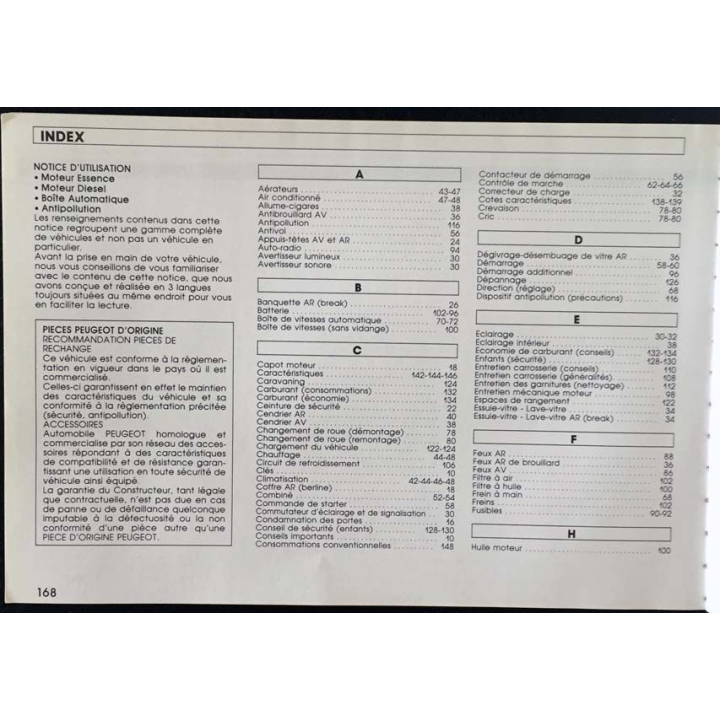 1. Notice d'utilisation Peugeot 405