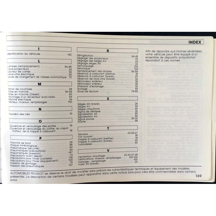 1. Notice d'utilisation Peugeot 405