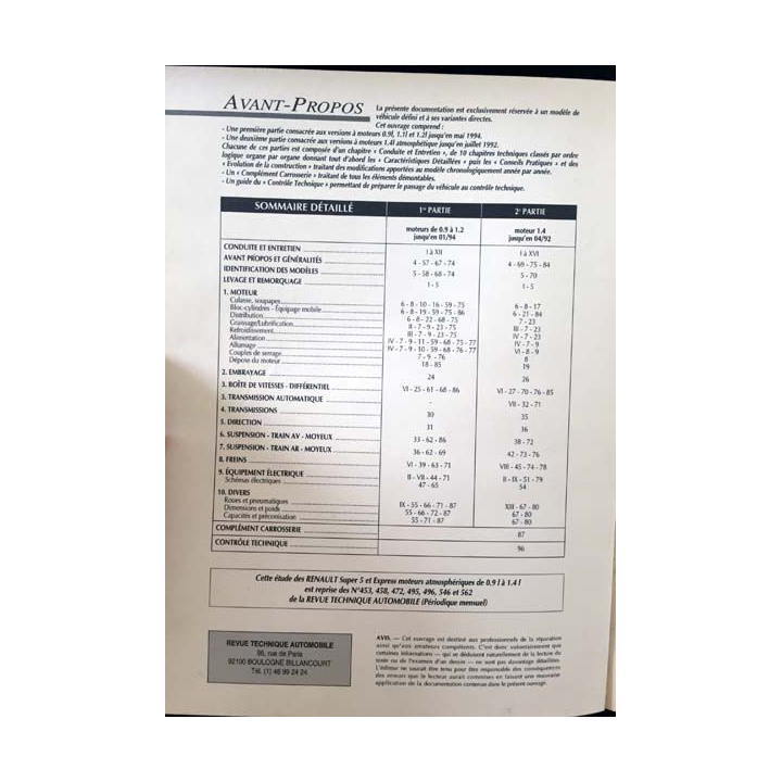 1. Revue technique automobile Renault 5 et Express moteurs essence atmosphérique de 0.9l à 1.4l