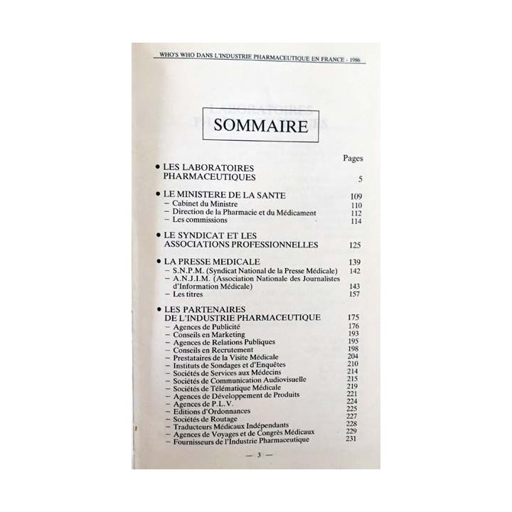 1. Who's who dans l'industrie pharmaceutique en France 1986