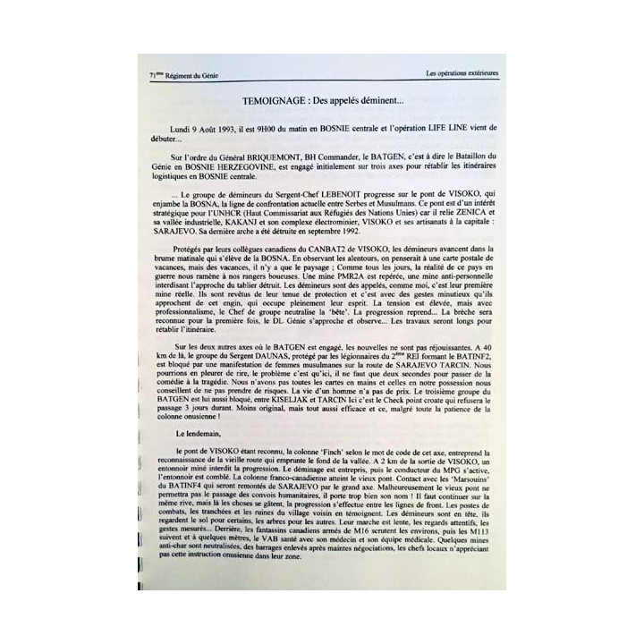 1. Historique complément du 71ème régiment du génie 1985-1997