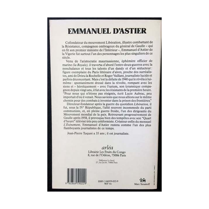 1. Emmanuel d'Astier - La plume et l'épée de Jean-Pierre Tuquoi aux éditions Arléa