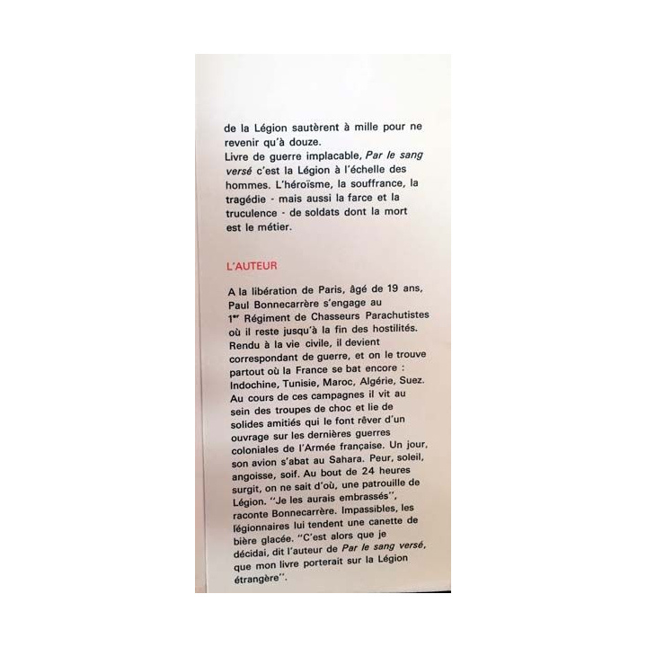 1. Par le sang versé La légion étrangère en Indochine de Paul Bonnecarrère aux éditions Fayard