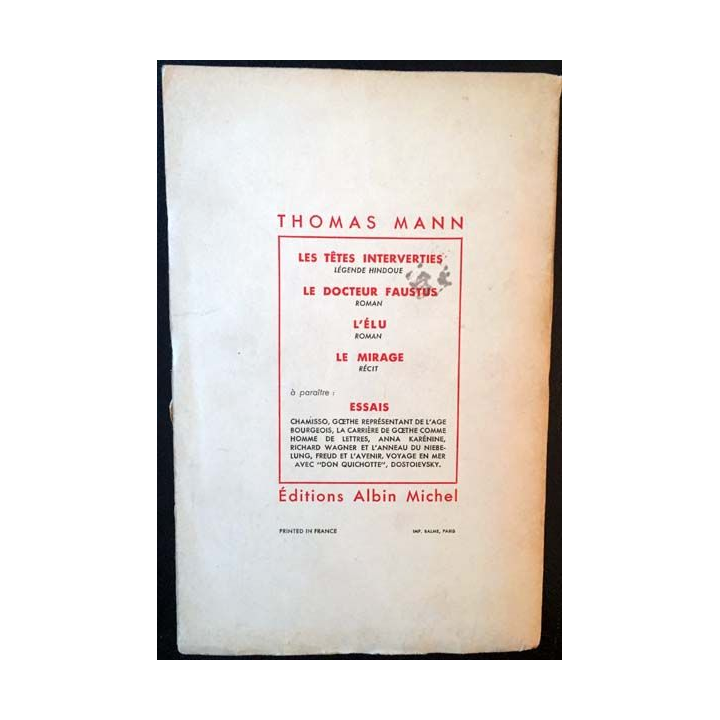 1. Les confessions du chevalier d'industrie Félix Krull de Thomas Mann aux éditions Albin Michel 1956