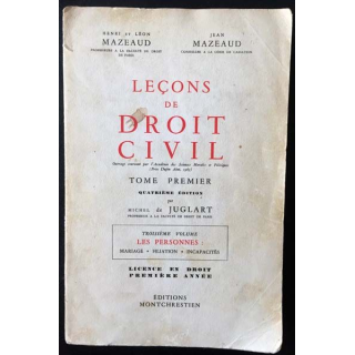 1. Leçons de droit civil Tome premier de Henri, Léon et Jean Mazeaud aux éditions Montchrestien