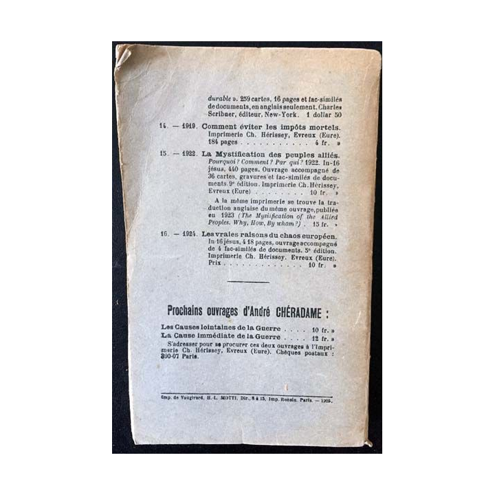 1. La crise française 1912 explique 1925 de André Chéradame aux éditions imprimerie de Vaugirard 1925