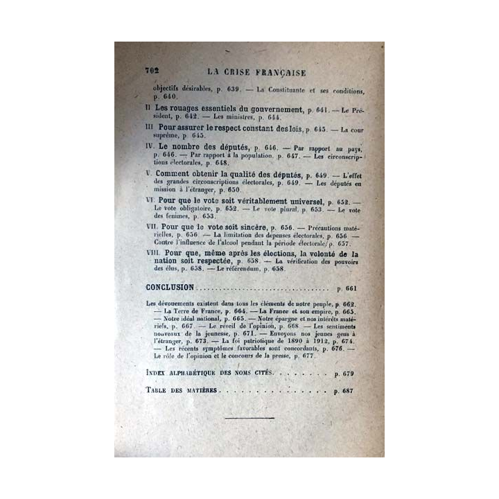 1. La crise française 1912 explique 1925 de André Chéradame aux éditions imprimerie de Vaugirard 1925