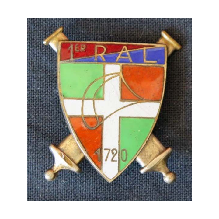 1° RAL : insigne métallique du 1° régiment d'artillerie légère (sans fabricant modèle Mourgeon)