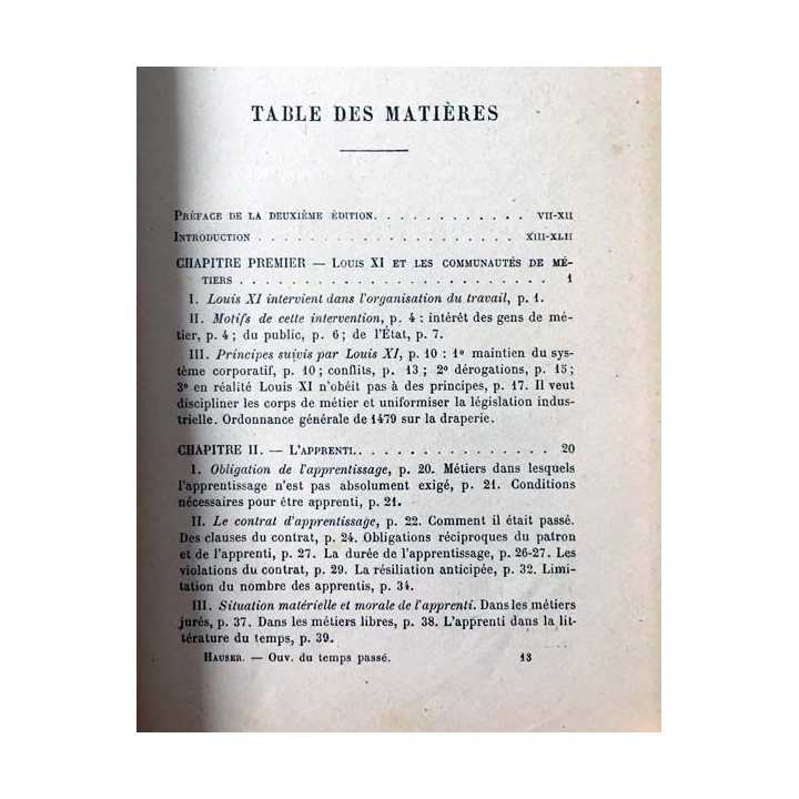 1. Ouvrier du temps passé de H. Hauser aux éditions Félix Alcan 1906