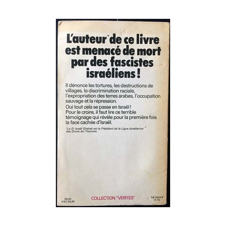 1. Le racisme de l'état d'Israël du Dr. Israël Shahak aux éditions Guy Authier