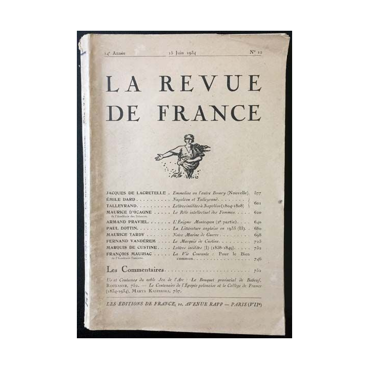 1. La revue de France 14 année - 15 juin 1934 - N°12 aux éditions de France
