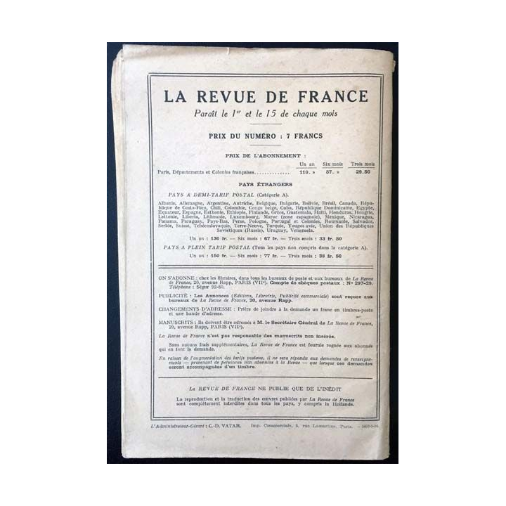 1. La revue de France 14 année - 15 juin 1934 - N°12 aux éditions de France