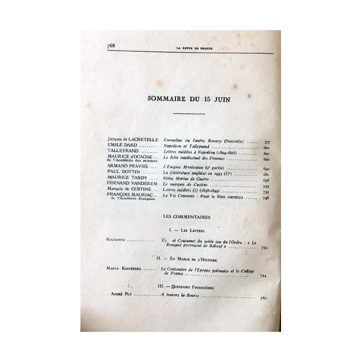 1. La revue de France 14 année - 15 juin 1934 - N°12 aux éditions de France