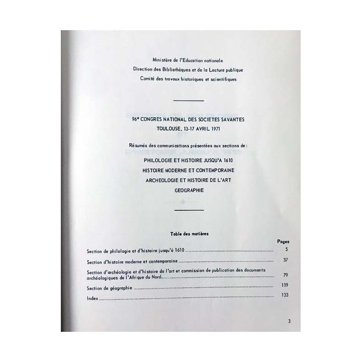 1. 96è congrès national des sociétés savantes Toulouse, 13-17 avril 1971