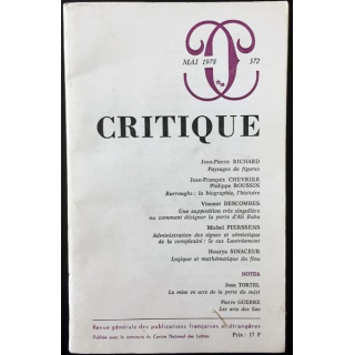 1. Critique n°372 Revue générale des publications françaises et étrangères Mai 1978 aux éditions de Minuit