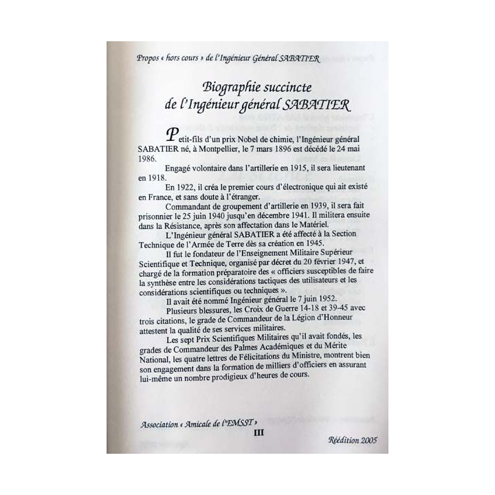 1. Science et enseignement - Propos "hors cours" de l'ingénieur Général Sabatier